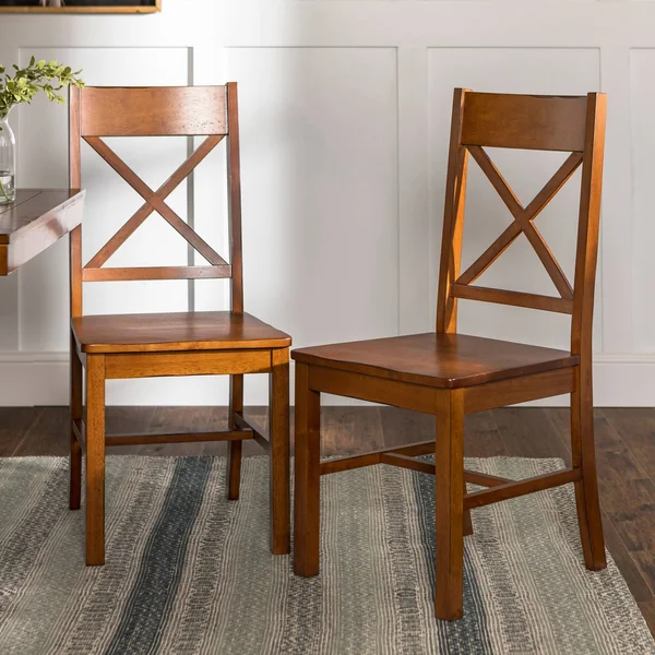 Set of 2 Traditional Distressed Wood Dining Chairs Antique Brown - Saracina Home