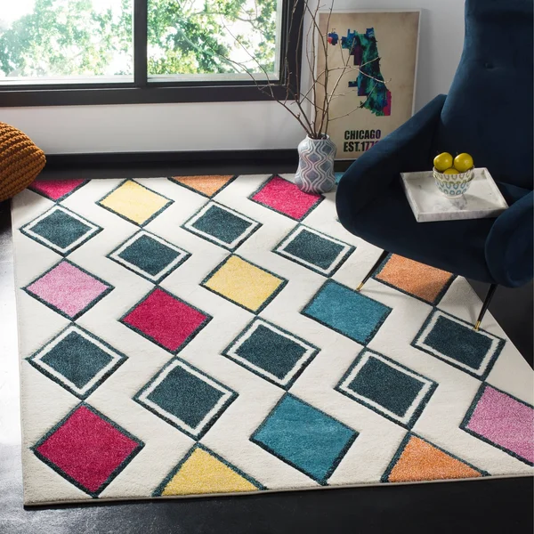 Safavieh Hollywood HLW704B 5&3x22 x 7&6x22 Ivory - Peacock Blue Area Rug