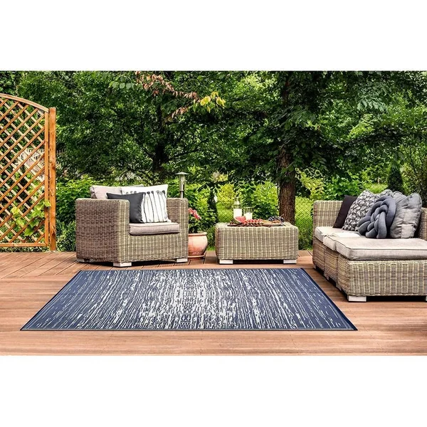 Lightweight Indoor Outdoor Reversible Plastic Area Rug - California - Blue/White - 5 x 7
