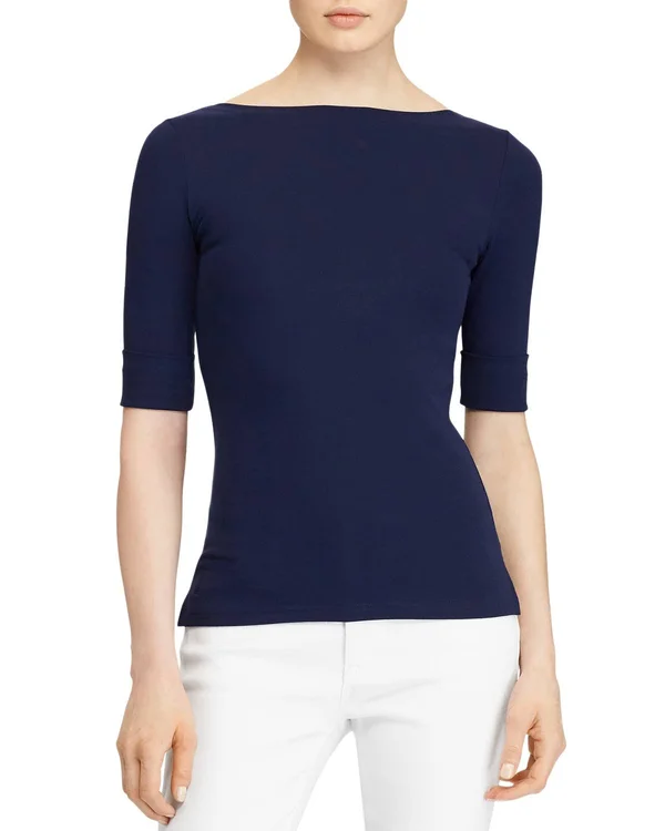 Lauren Ralph Lauren Stretch Boatneck Top - Lauren Navy