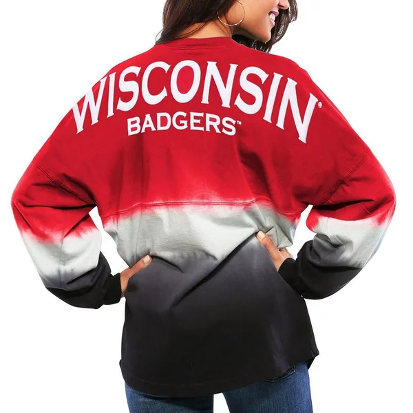 Wisconsin Badgers Women's Ombre Long Sleeve Dip-Dyed Spirit Jersey - Red - Size: Large