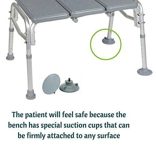 Healthline TRANSFER Bench Adjustable Height, Heavy Duty Bariatric Tub TRANSFER Bench with BACK, Non