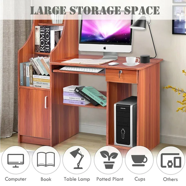 Costway Home Computer Study Workstation Desk with Bookshelf