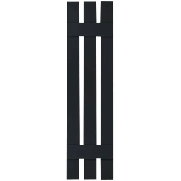 12 inchw x 45 inchh Lifetime Vinyl - Custom Three Board Spaced (2 Batten), Board-n-Batten Shutters, w/Shutter-Loks (Per Pair), Bl