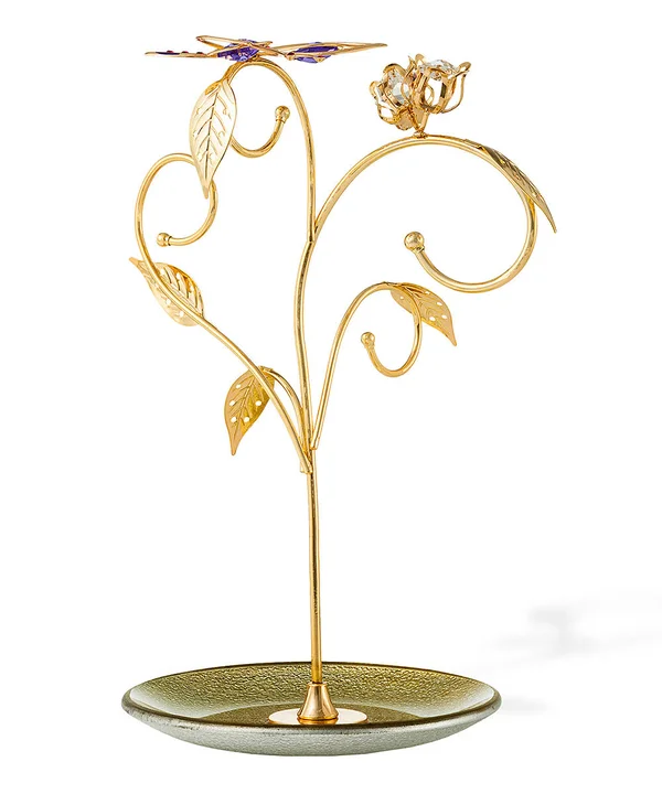 Matashi 24K Gold Plated Jewelry Stand Elegant Floral and Butterfly Design Home Jewelry Display