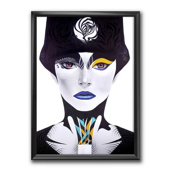 Designart &Urban Woman with Blue Lips& Modern & Contemporary Framed Art Print - 30 in. Wide x 40 in. High - Orange