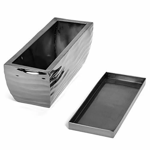 H Potter Planter Rectangular Flower Pot Indoor Outdoor Window Box Set of Two Black Nickel