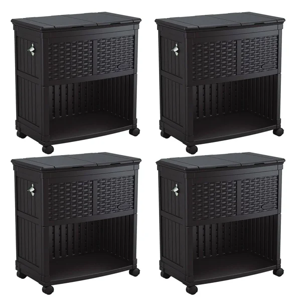 Suncast Outdoor Patio Deck Resin Entertaining Cooler Station Java 4 Pack