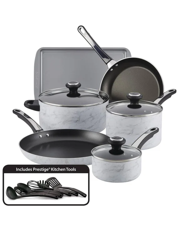 Farberware Designs Nonstick Cookware Set - 15 Piece, White Marble