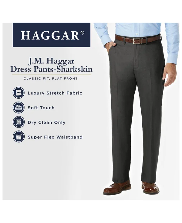 Men's J.M. Haggar Premium Classic-Fit Stretch Sharkskin Flat-Front Superflex Waist Dress Pants - Dark Navy - 36x31