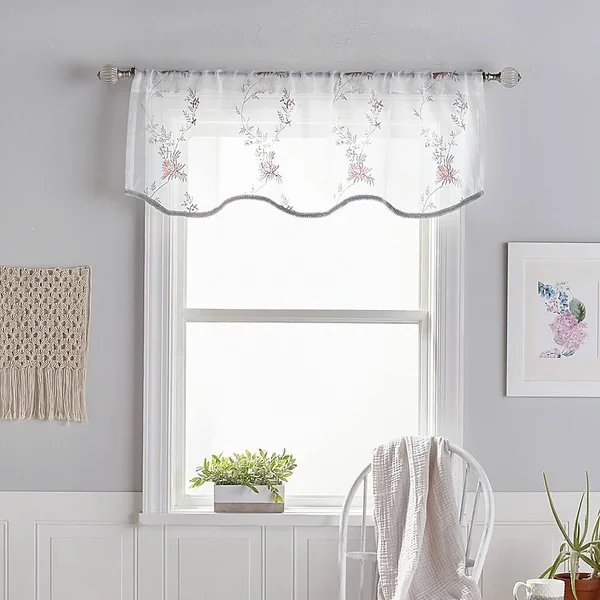 Chrysanthemum Embroidered Scalloped Valance in Blush