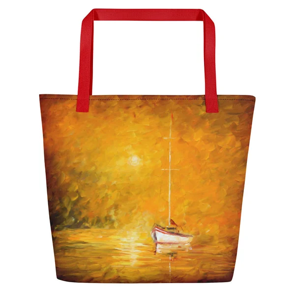 Yellow Fog - All-Over Print Large Tote - Beach Bag w/ Pocket - Red Strap