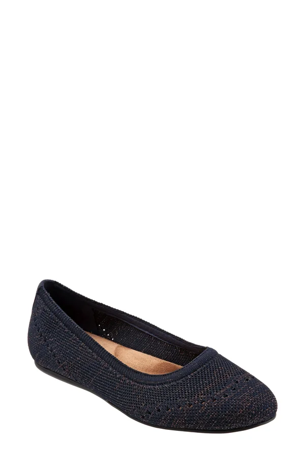 SoftWalk Women's Santorini Flat Wide - Color: Navy, Size: 9.5