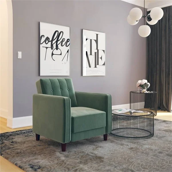 DHP Ivana Tufted Accent Chair in Light Green Velvet