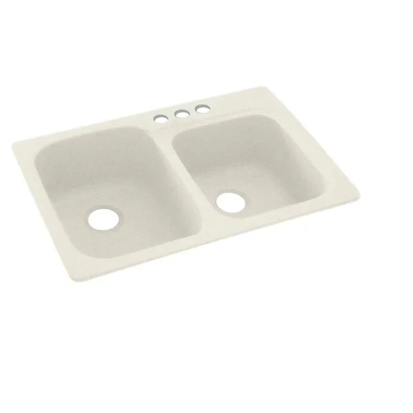 Swan 33-in D x 22-in W x 9-in H Solid Surface Dual Mount Double Bowl Kitchen Sink with 3-Hole (Glacier)