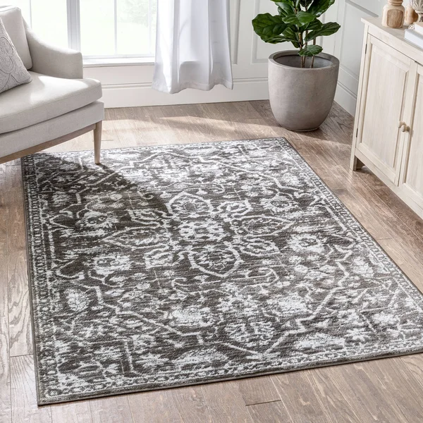 Well Woven Dazzle Disa Vintage Distressed Oriental Medallion Grey 9 ft. 3 in. x 12 ft. 6 in. Area Rug