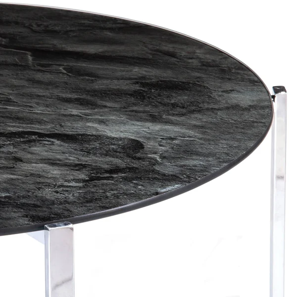 Silver Orchid Davana Round Cocktail Table w/ Faux Marble Glass Top
