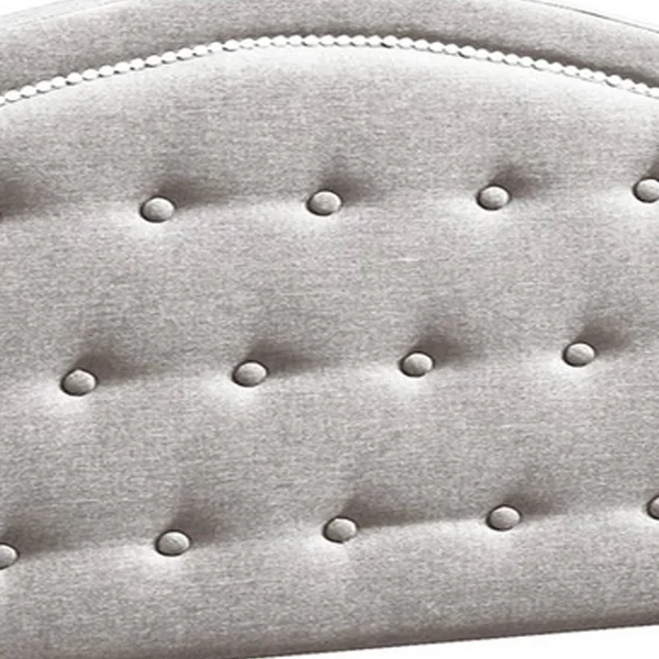 Button Tufted Queen Burlap Bed with Curved Headboard - Light Brown
