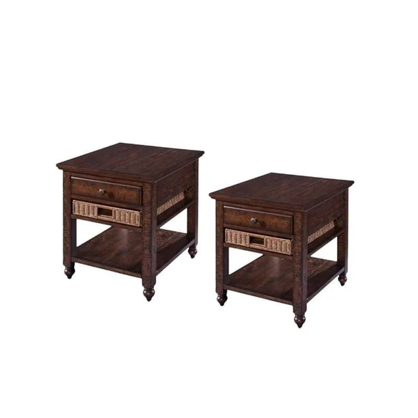 Home Square (Set of 2) 1 Drawer End Table in Brown