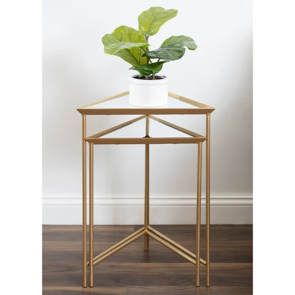 Kate and Laurel Trena Metal Triangle Nesting End Tables - 2 Piece - Gold