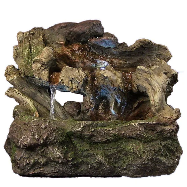 Sunnydaze Aged Tree Trunk Tabletop Fountain with LED Lights - Dark Brown/Cream