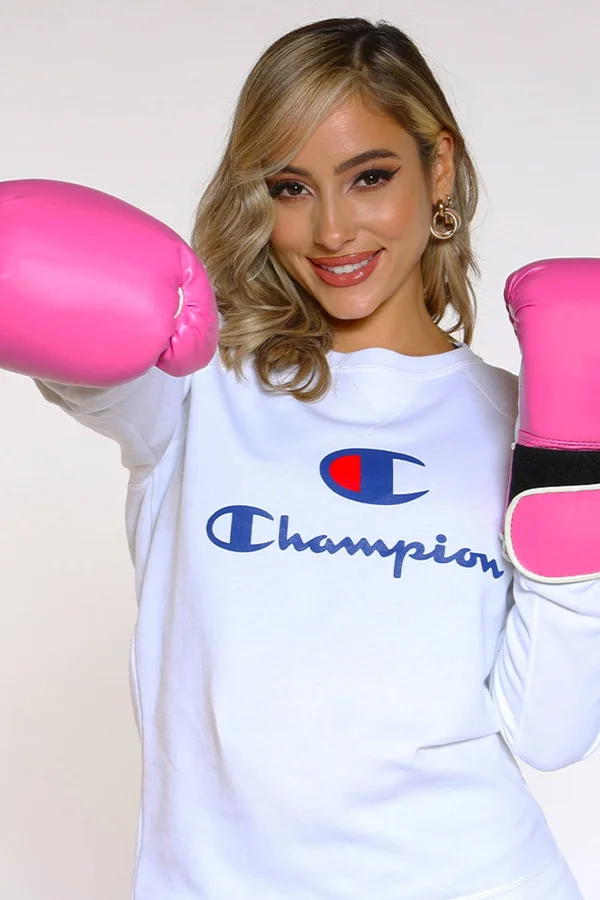 Champion Powerblend Graphic Crew White, XL