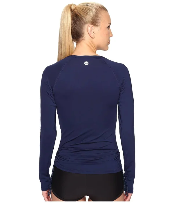 TYR Women's Rash Guard Long Sleeve Belize Solid Navy Medium