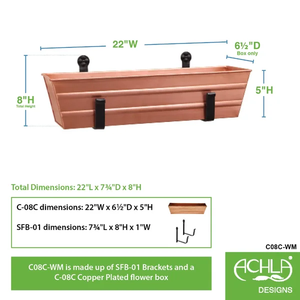 Achla C08C-WM Flower Box with Wall Brackets Copper - Small