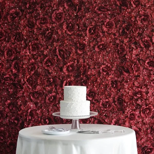 4 Pcs Silk Roses and Hydrangea Flowers Wall Backdrop Panels - Wine