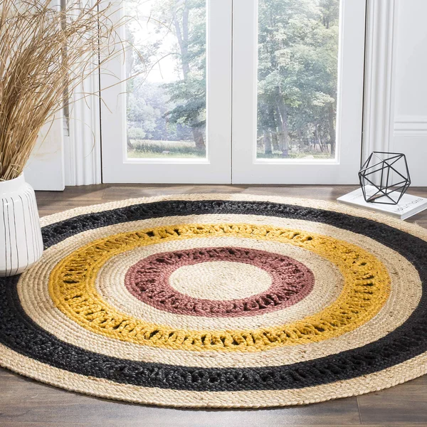Safavieh Natural Fiber NF803K Area Rug, Black, Natural, 8' x 8' Round