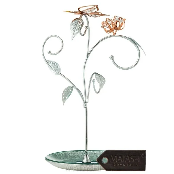 Matashi 24K Gold Plated Jewelry Stand Elegant Floral and Butterfly Design Home Jewelry Display
