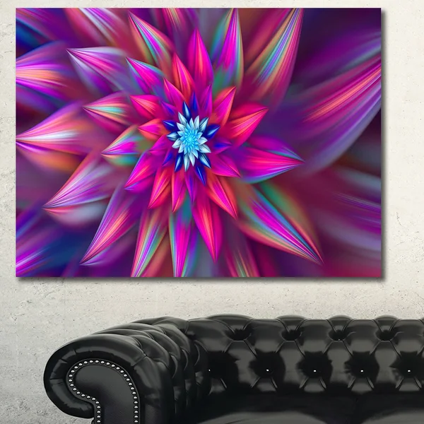 Design Art &Huge Purple Pink Fractal Flower& Graphic Art Print on Canvas - Size: 28 inch H x 60 inch W x 1.5 inch D