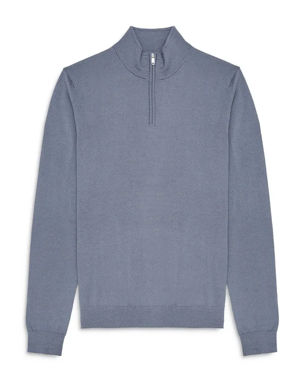 Reiss Blackhall - Merino Wool Zip Neck Jumper in Charcoal Mouline, Mens, Size Xs