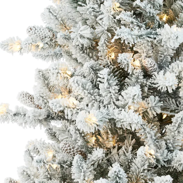 Holiday Time Green Pre-Lit Flocked Birmingham Fir Artificial Christmas Tree with Warm White LED Lights - 7.5 ft