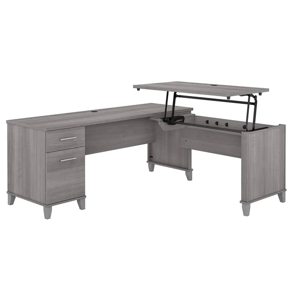 Bush Furniture Somerset 3 Position Sit to Stand L Shaped Desk, 72W, Platinum Gray