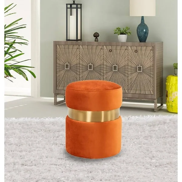 LeisureMod Troy 14.6x22 Round Velvet Ottoman Light Grey
