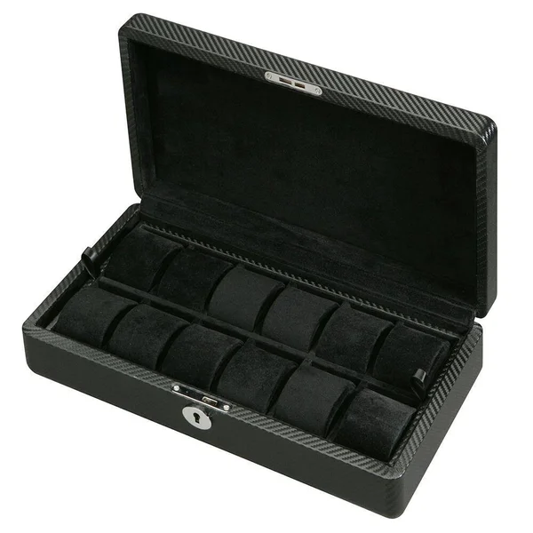 Diplomat Twelve Watch Case Black Carbon Fiber Pattern - 14 x 8 x 4 Inches