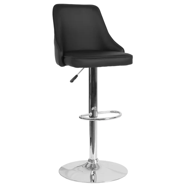 Trieste Contemporary Adjustable Height Barstool - Black Leather