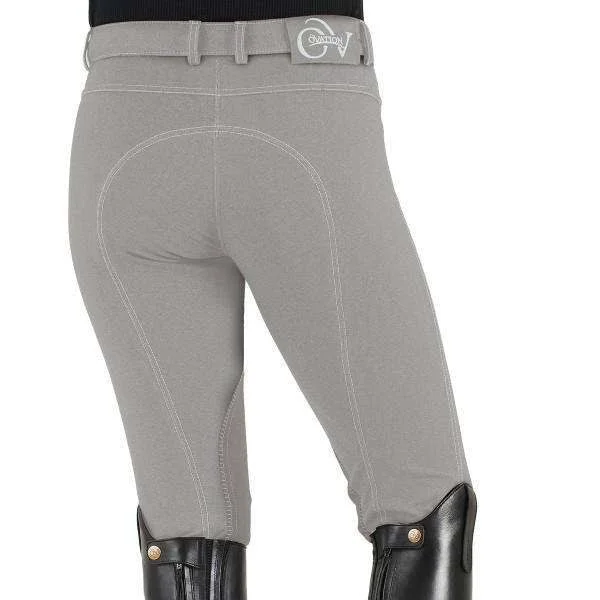 Ovation Ladies Euro Melange Zip Front Knee Patch Breeches, Black