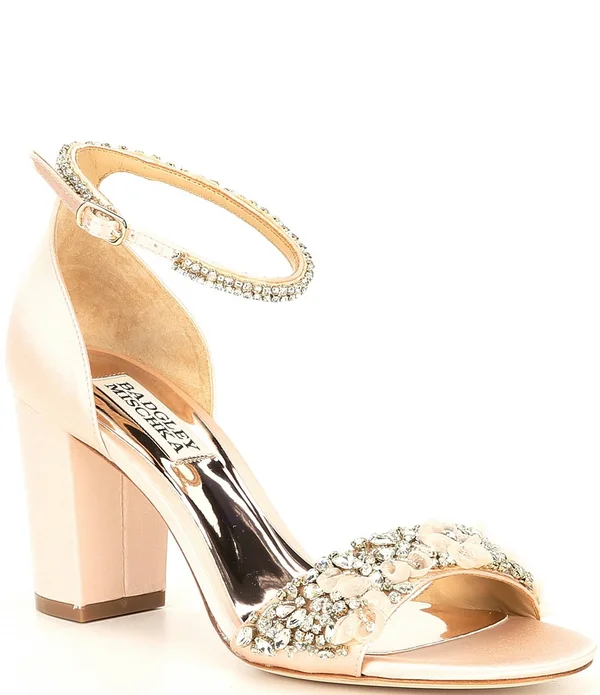 Badgley Mischka Finesse Satin Block Heel Dress Sandals - 9M