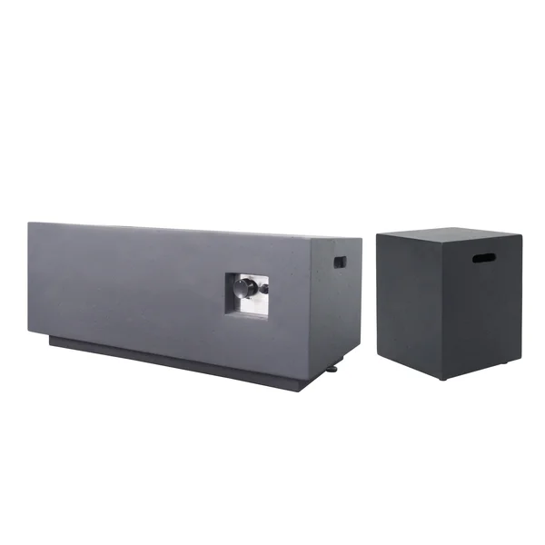 Leo Outdoor 40x22 Rectangular Light Weight Concrete GAS Burning Fire Pit, Dark Gray