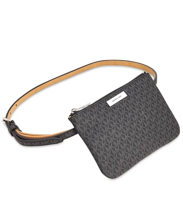 Michael Kors Signature Logo Leather Belt Bag Fanny Pack Black Zip Top Large