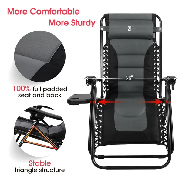 Captiva Designs Set of 2 Padded Zero Gravity Chair, Grey - Gray