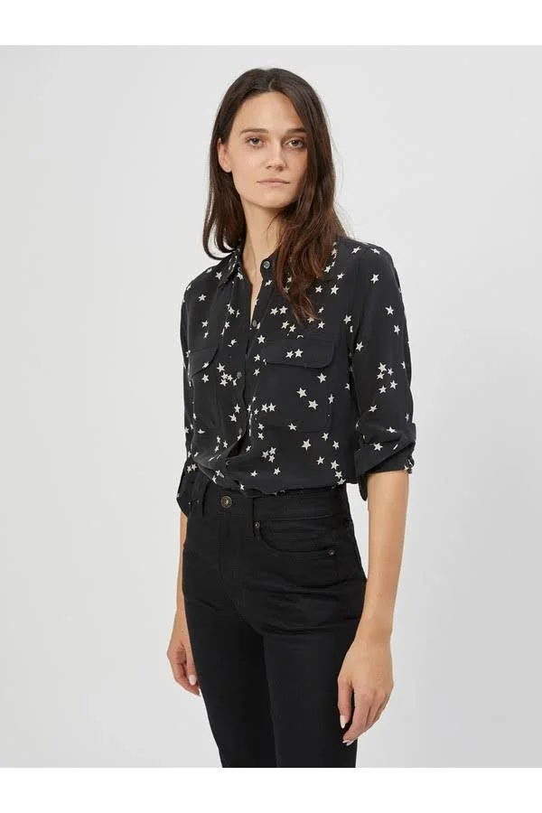 Equipment Slim Signature Silk Shirt - Black Star - L