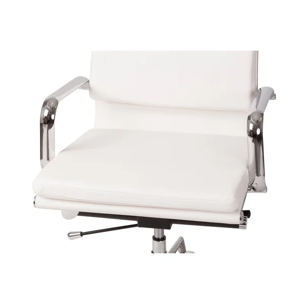Mid-Century Modern High Back Office Chair in White Leather