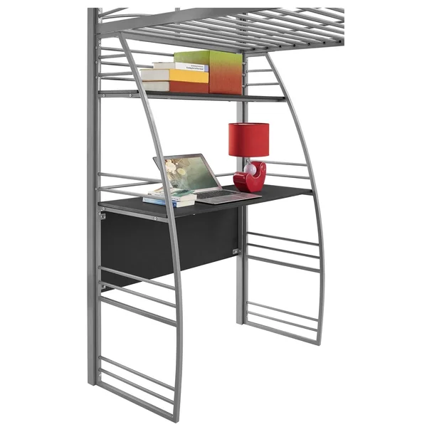 DHP Studio Metal Loft Bed with Desk and Shelves - Silver/Gray, Twin