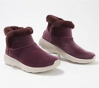 Skechers GOwalk So Soft Velvet Chugga Boots, Size 9-1/2 Medium, Burgundy