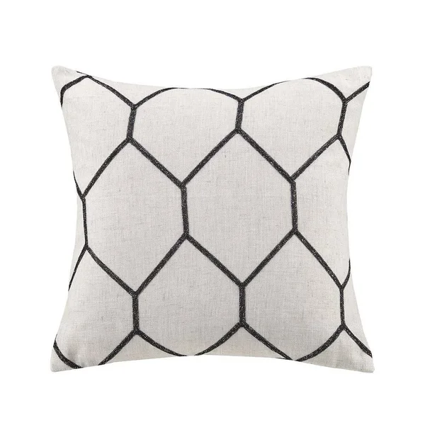 Madison Park Asher Metallic Geo Embroidered Pillow Pair (Black)(Linen)