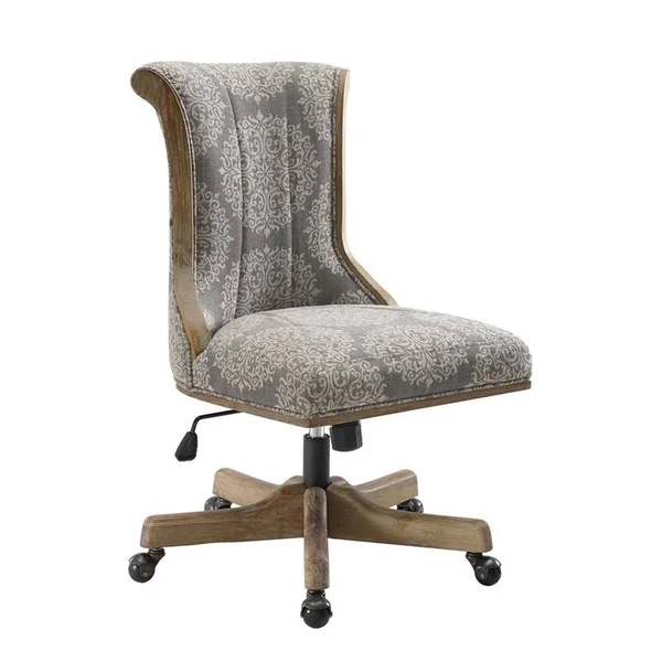 Linon Pearl Wood Upholstered Office Chair in Gray - CYMX1083
