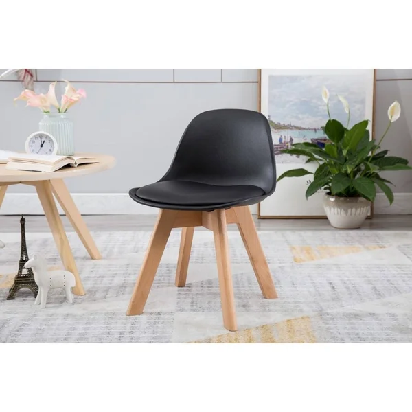 Porthos Home Brynn Kids Chair, Plastic Shell with Seat CUSHION, Beech Wood Legs - Orange